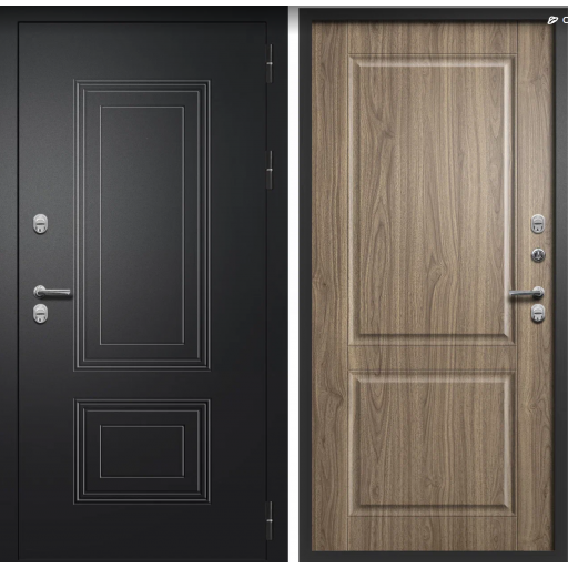 Дверь входная FlyDoors ШТОРМ Букле черный - Орех пекан с терморазрывом